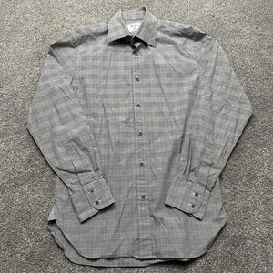 M.J. Bale Shirt Mens 38 Gray Glen Plaid Samurai Dress Button Down Long Sleeve